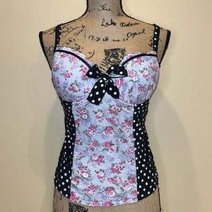 Y2K Floral and Polka Dot Corset Bustier Top